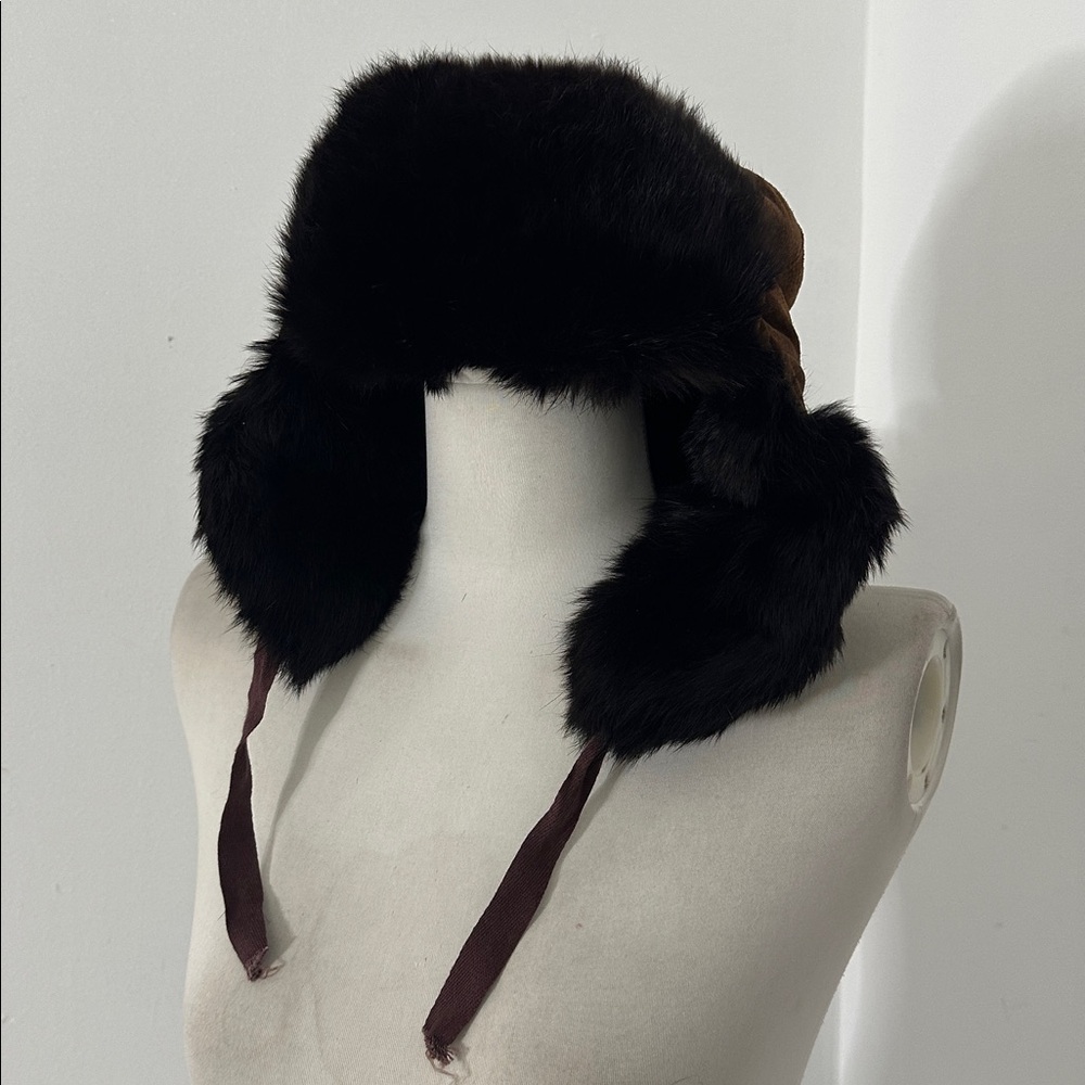 Vintage 60s Rabbit Fur Genuine Suede Trapper Hat